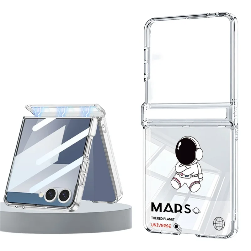 For Samsung Galaxy Z Flip8 Case Astronaut Pattern Magnetic Automatic Adsorption Hinge Clear PC Phone Cover - A122