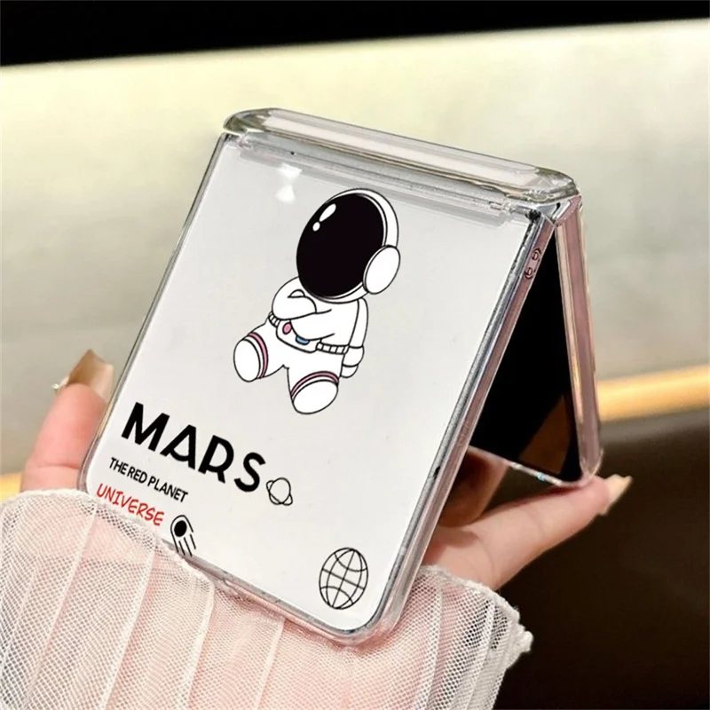 For Samsung Galaxy Z Flip8 Case Astronaut Pattern Magnetic Automatic Adsorption Hinge Clear PC Phone Cover - A122