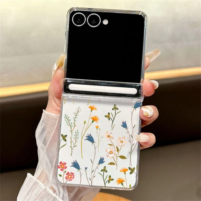 Coque pour Samsung Galaxy Z Flip8 avec motif floral, fermeture magnétique automatique, charnière anti-choc en PC - A108