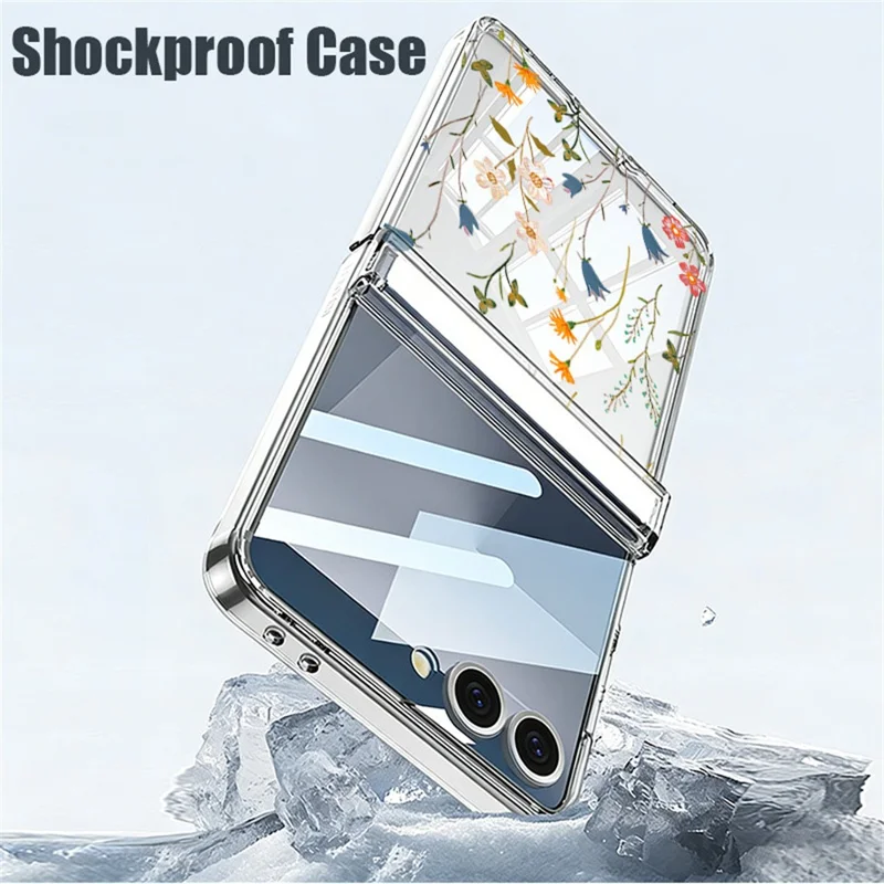Coque pour Samsung Galaxy Z Flip8 avec motif floral, fermeture magnétique automatique, charnière anti-choc en PC - A108