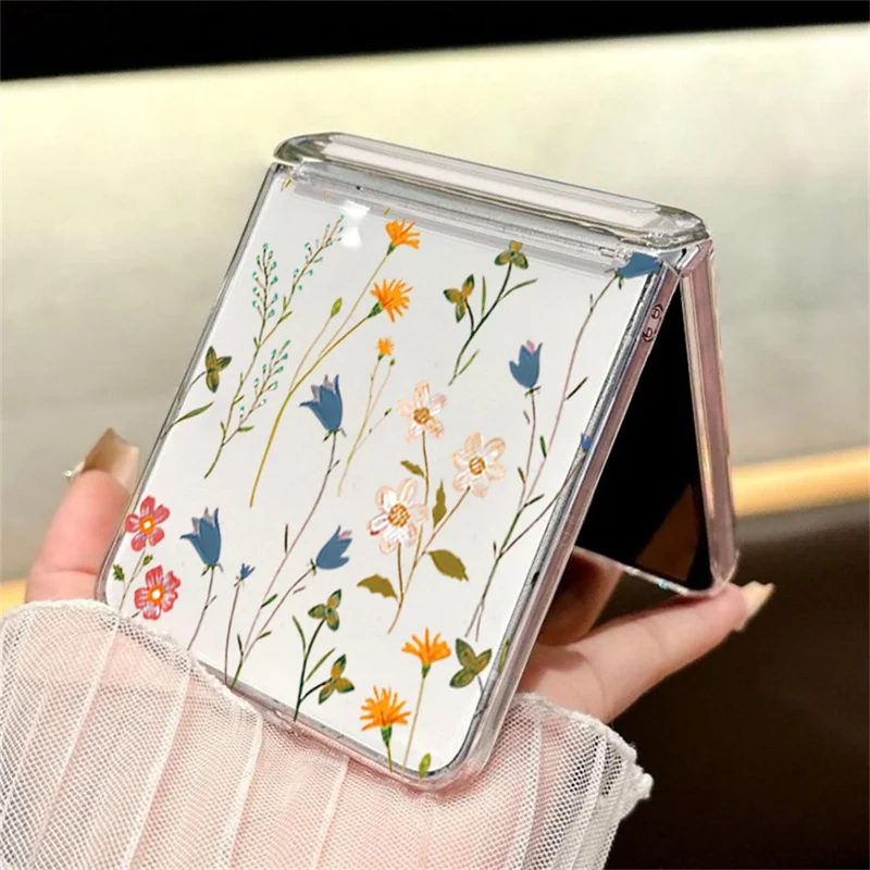Coque pour Samsung Galaxy Z Flip8 avec motif floral, fermeture magnétique automatique, charnière anti-choc en PC - A108