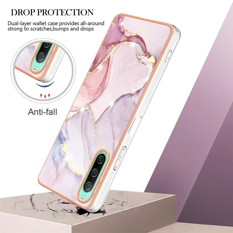 Für Sony Xperia 10 IV 5G YB IMD Serie-2 Marmormuster IMD Flexible TPU Handyhülle Elektroplattierter Rahmen Schutzhülle - Rose Gold 005