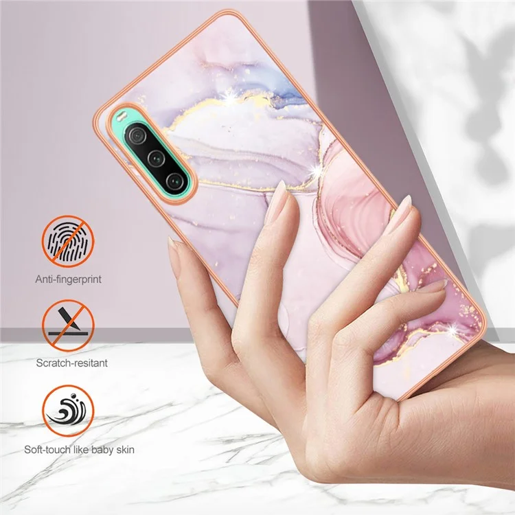 Für Sony Xperia 10 IV 5G YB IMD Serie-2 Marmormuster IMD Flexible TPU Handyhülle Elektroplattierter Rahmen Schutzhülle - Rose Gold 005