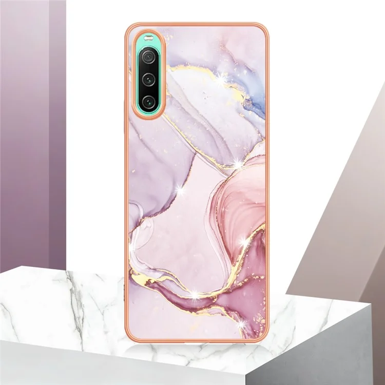 Für Sony Xperia 10 IV 5G YB IMD Serie-2 Marmormuster IMD Flexible TPU Handyhülle Elektroplattierter Rahmen Schutzhülle - Rose Gold 005