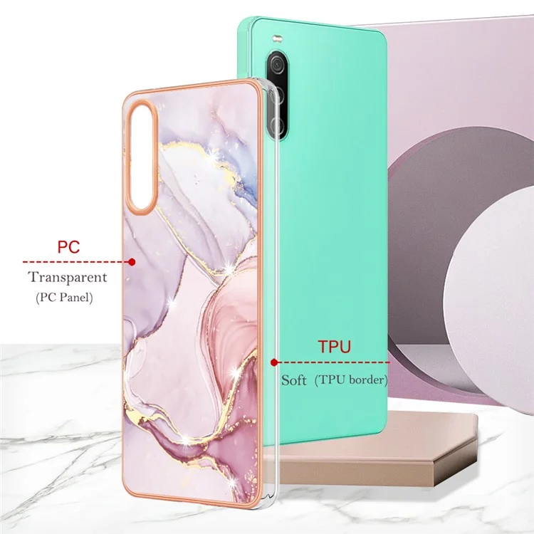 Für Sony Xperia 10 IV 5G YB IMD Serie-2 Marmormuster IMD Flexible TPU Handyhülle Elektroplattierter Rahmen Schutzhülle - Rose Gold 005