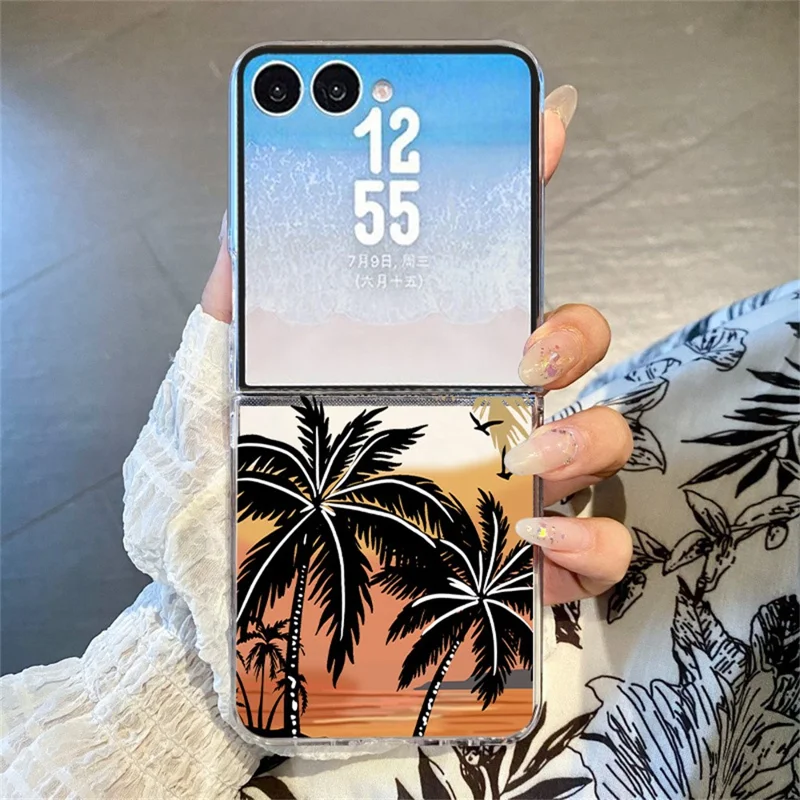 For Samsung Galaxy Z Flip8 Case Sunset Coconut Palm Pattern Shockproof PC Phone Cover - B629