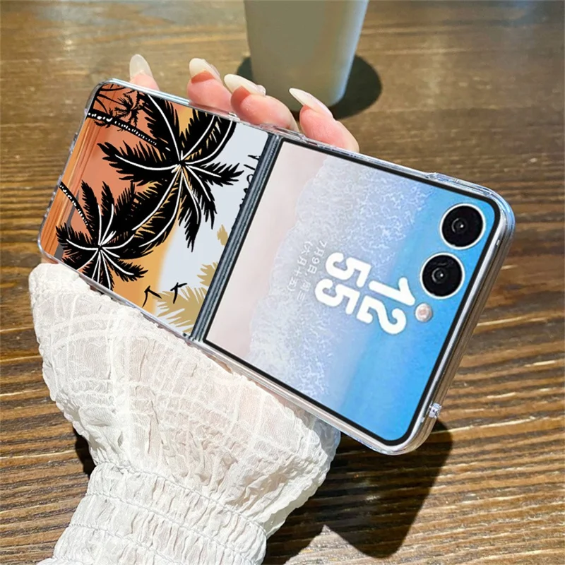 For Samsung Galaxy Z Flip8 Case Sunset Coconut Palm Pattern Shockproof PC Phone Cover - B629