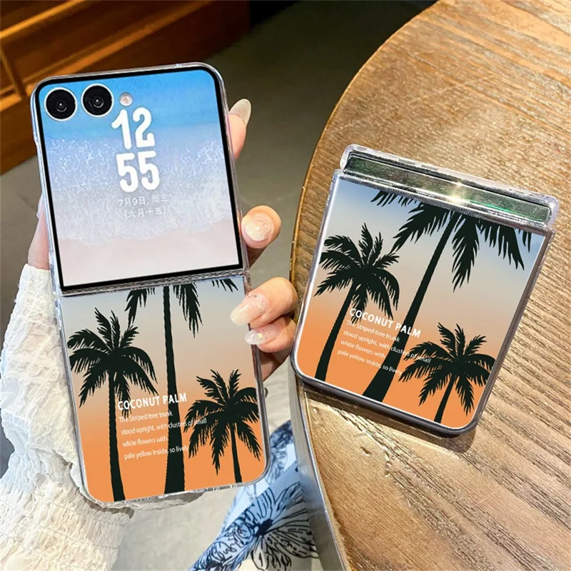 For Samsung Galaxy Z Flip8 Case Sunset Coconut Palm Pattern Shockproof PC Phone Cover - B629