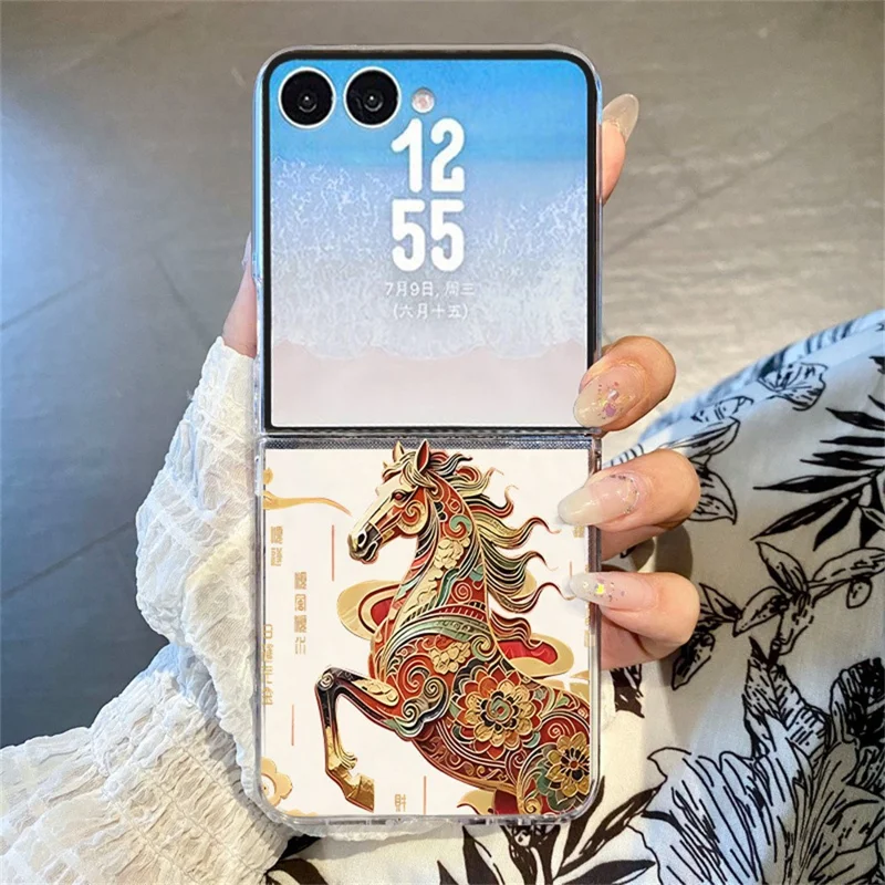 For Samsung Galaxy Z Flip8 Case Horse Pattern Printing PC Shockproof Slim Foldable Phone Cover - B558