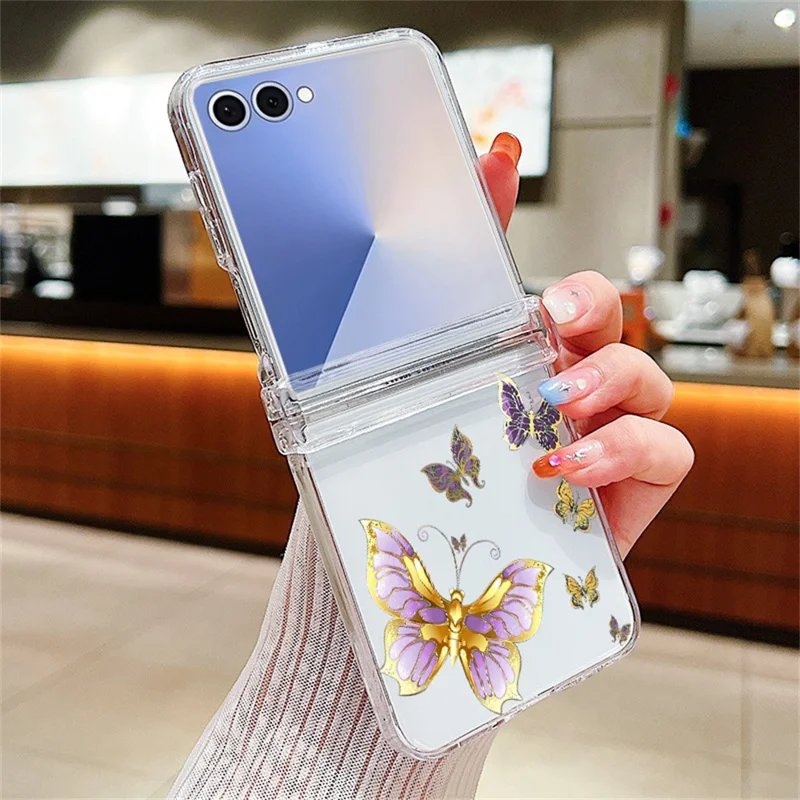 For Samsung Galaxy Z Flip8 Case Butterfly Pattern Hinge Protection Transparent PC Phone Cover - A211