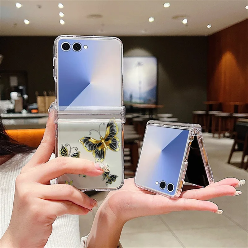 For Samsung Galaxy Z Flip8 Case Butterfly Pattern Hinge Protection Transparent PC Phone Cover - A211