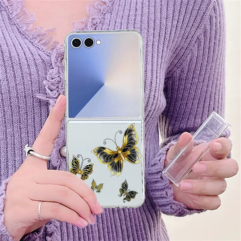 For Samsung Galaxy Z Flip8 Case Butterfly Pattern Hinge Protection Transparent PC Phone Cover - A211