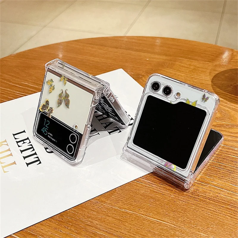 For Samsung Galaxy Z Flip8 Case Butterfly Pattern Hinge Protection Transparent PC Phone Cover - A211