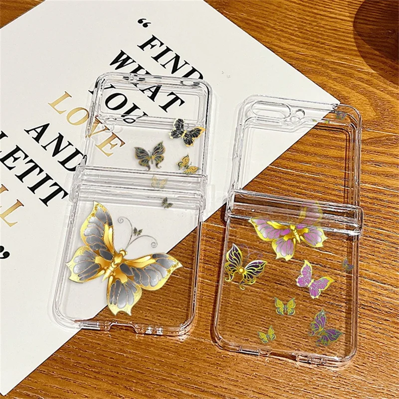 For Samsung Galaxy Z Flip8 Case Butterfly Pattern Hinge Protection Transparent PC Phone Cover - A211