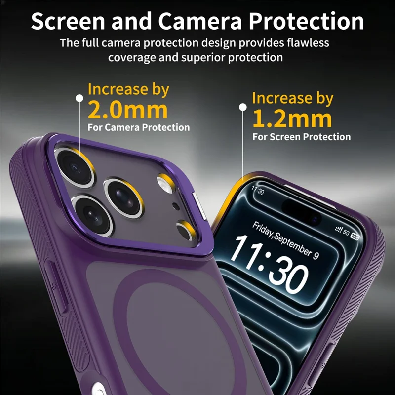 Custodia Magnetica per iPhone 18 Pro Max / 17 Pro Max con Cornice Obiettivo Fotocamera e Supporto Integrato Cover in PC + TPU - Viola