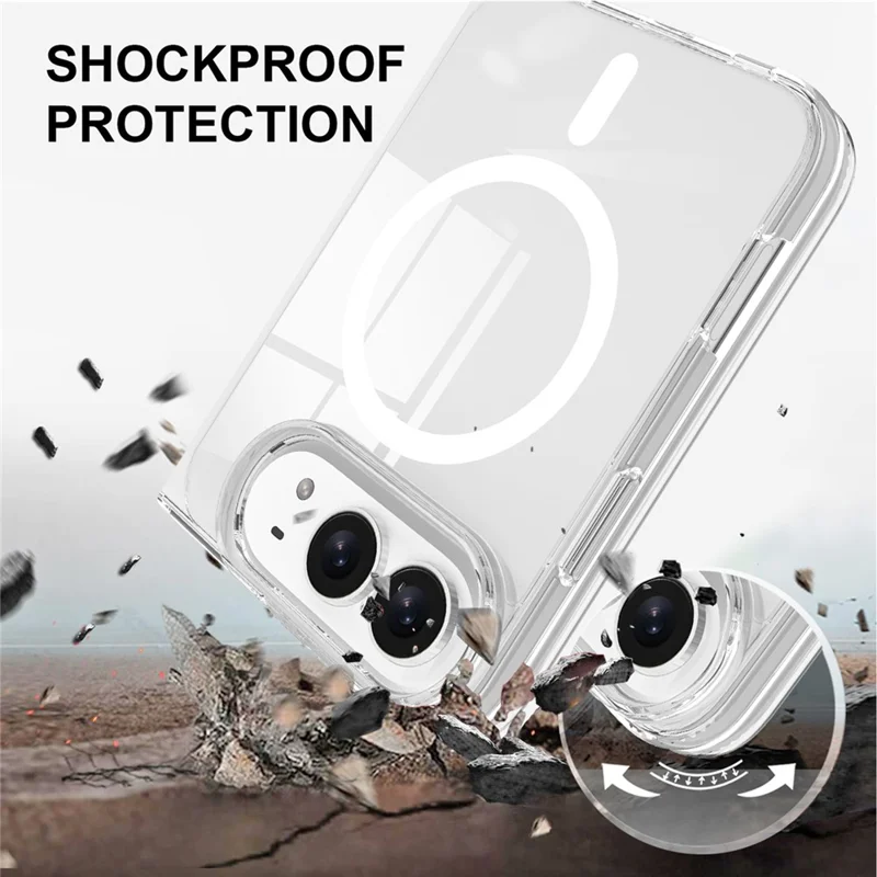 For iPhone Duo Clear Phone Magnetic Case TPU + Acrylic Back Cover - Clear