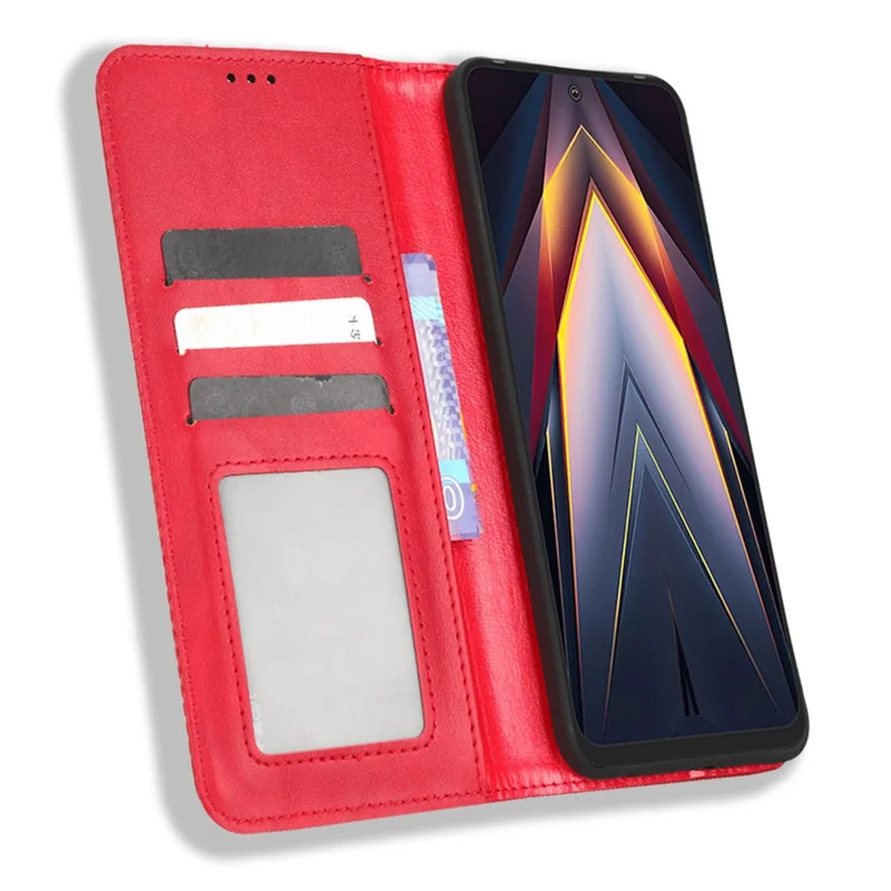 For TECNO Pova 4 4G LG7n Retro Texture Imprinted Pattern Stand Wallet Case PU Leather Magnetic Auto Closing Phone Cover - Red