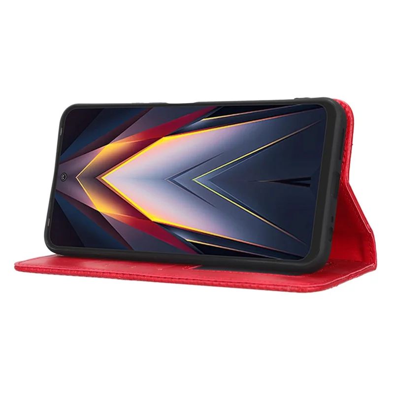 For TECNO Pova 4 4G LG7n Retro Texture Imprinted Pattern Stand Wallet Case PU Leather Magnetic Auto Closing Phone Cover - Red