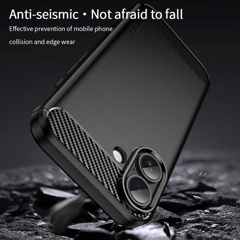 MOFI for iPhone 18 Back Cover Brushed Texture Carbon Fiber Soft TPU Case - Black - 3