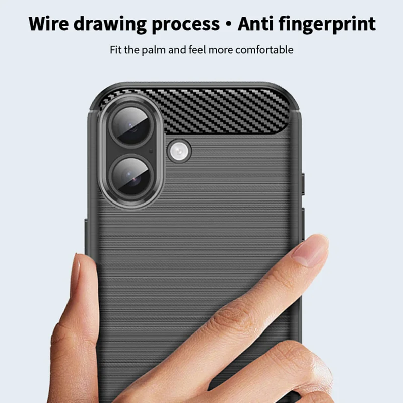 MOFI for iPhone 18 Back Cover Brushed Texture Carbon Fiber Soft TPU Case - Black - 4