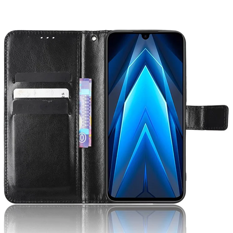 Para Tecno Pova 4 Pro 4G Lg8n Cray Horse Textura PU PU Catadela de Catura de Catura Magnética Função Função Funcional Tape Com Strap - Preto