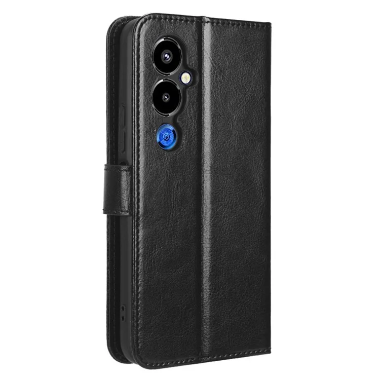Para Tecno Pova 4 Pro 4G Lg8n Cray Horse Textura PU PU Catadela de Catura de Catura Magnética Função Função Funcional Tape Com Strap - Preto