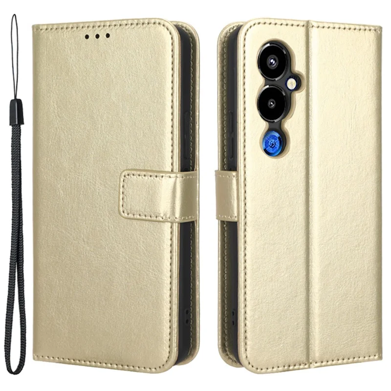 Funda tipo cartera de cuero PU con textura caballo salvaje para TECNO Pova 4 Pro 4G LG8n, con soporte, tipo folio, con correa - Dorado
