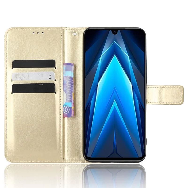 Funda tipo cartera de cuero PU con textura caballo salvaje para TECNO Pova 4 Pro 4G LG8n, con soporte, tipo folio, con correa - Dorado