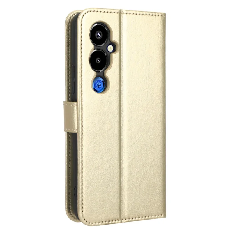Funda tipo cartera de cuero PU con textura caballo salvaje para TECNO Pova 4 Pro 4G LG8n, con soporte, tipo folio, con correa - Dorado