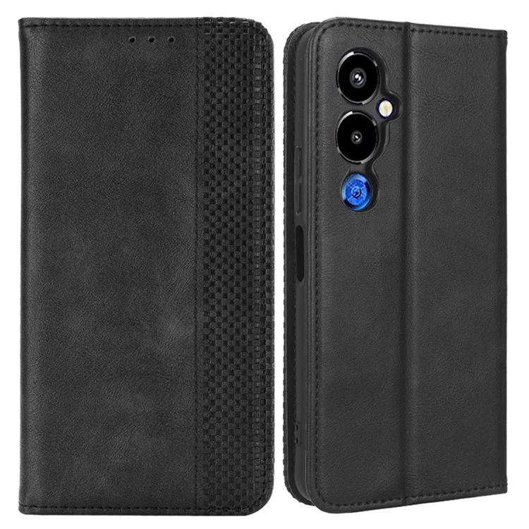 For TECNO Pova 4 Pro 4G LG8n Retro Texture Phone Wallet Case Imprinted Pattern PU Leather Magnetic Closure Stand Cover - Black