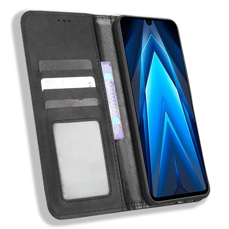 For TECNO Pova 4 Pro 4G LG8n Retro Texture Phone Wallet Case Imprinted Pattern PU Leather Magnetic Closure Stand Cover - Black