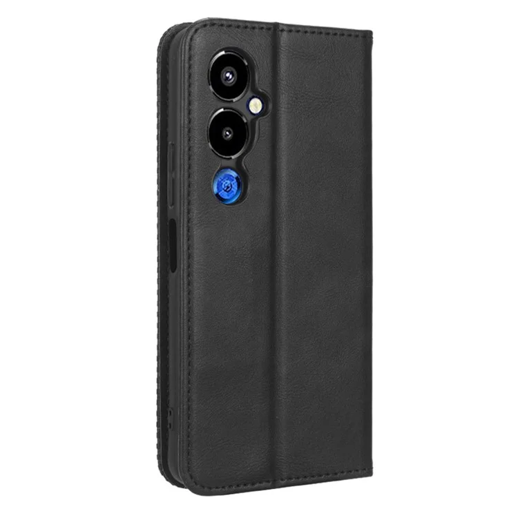 For TECNO Pova 4 Pro 4G LG8n Retro Texture Phone Wallet Case Imprinted Pattern PU Leather Magnetic Closure Stand Cover - Black