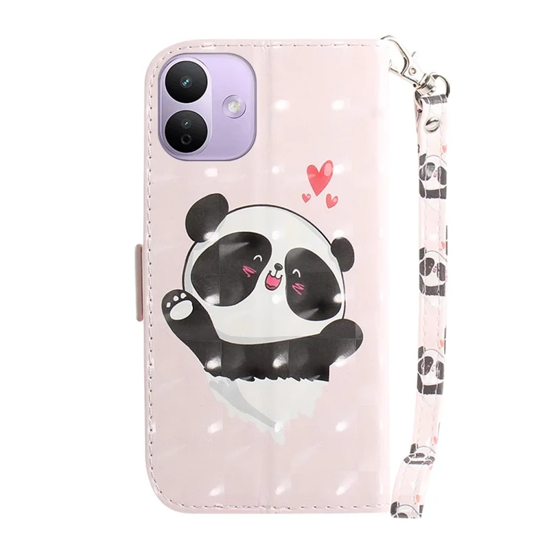 For Xiaomi Redmi Note 17 Pro 5G Case Pattern Printing Leather Wallet Phone Cover with Wrist Strap - Love Heart Panda