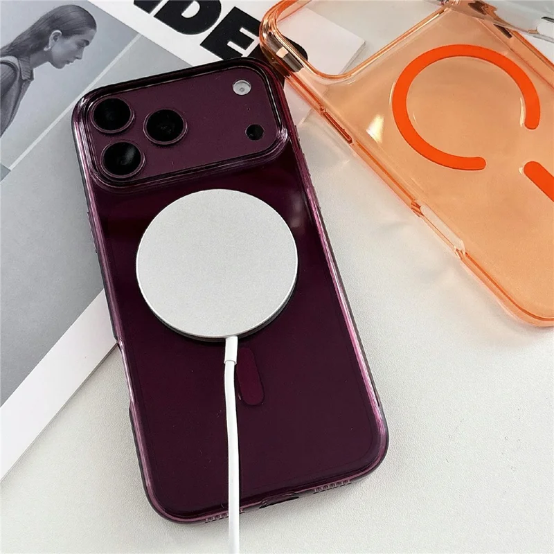 For iPhone 18 Pro Max / 17 Pro Max Case Compatible with MagSafe High Transparency 2.0mm PC Phone Cover with Metal Button Covers - Purple
