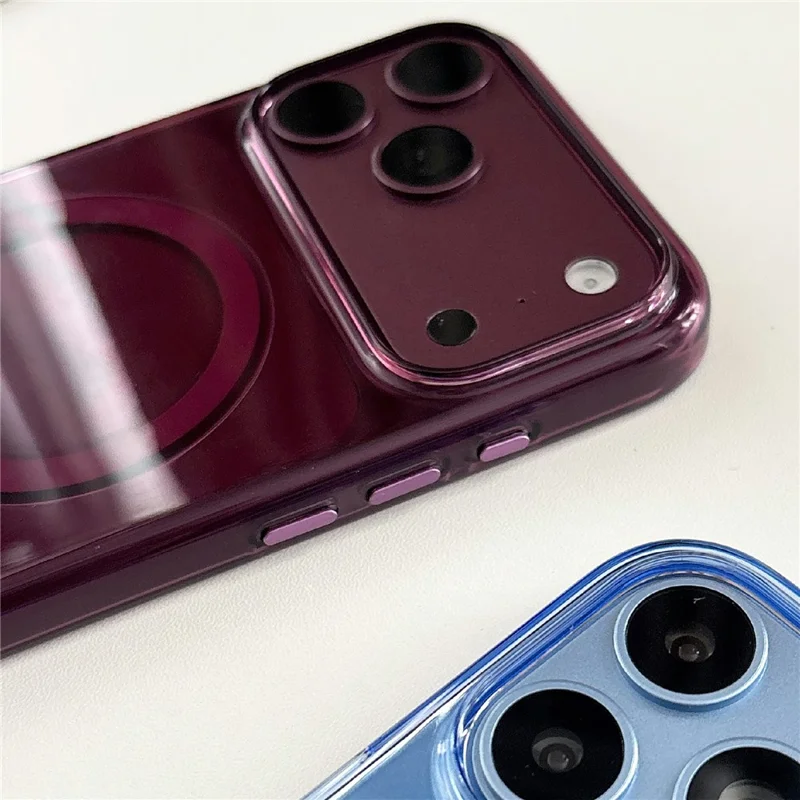 For iPhone 18 Pro Max / 17 Pro Max Case Compatible with MagSafe High Transparency 2.0mm PC Phone Cover with Metal Button Covers - Purple