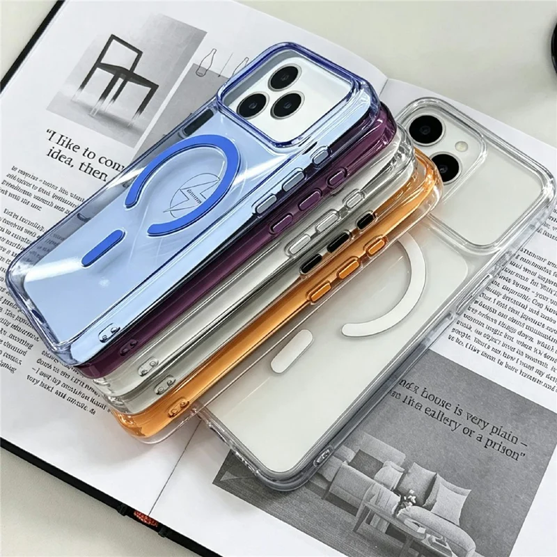 For iPhone 18 Pro Max / 17 Pro Max Case Compatible with MagSafe High Transparency 2.0mm PC Phone Cover with Metal Button Covers - Purple