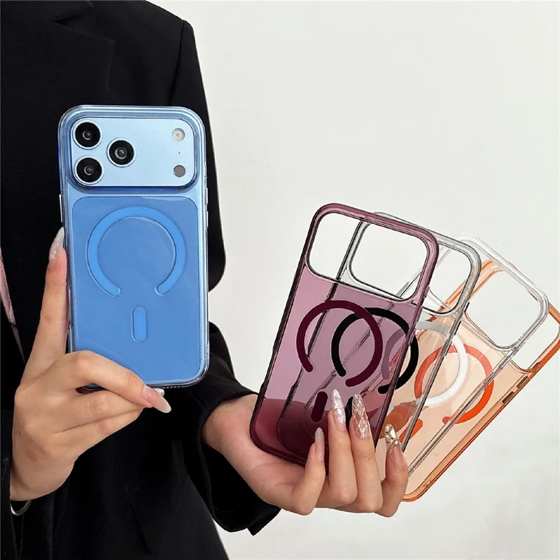 For iPhone 18 Pro Max / 17 Pro Max Case Compatible with MagSafe High Transparency 2.0mm PC Phone Cover with Metal Button Covers - Purple