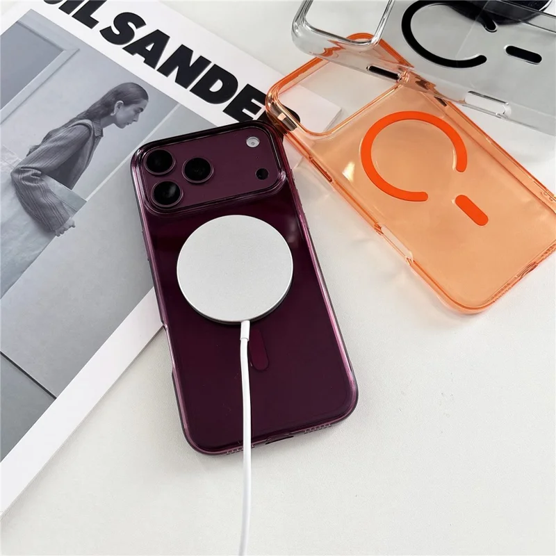 For iPhone 18 Pro / 17 Pro Magnetic Case 2.0mm PC High Transparent Phone Cover with Metal Buttons - White