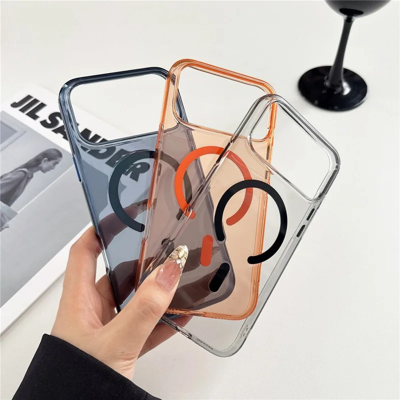 For iPhone 18 Pro / 17 Pro Magnetic Case 2.0mm PC High Transparent Phone Cover with Metal Buttons - White