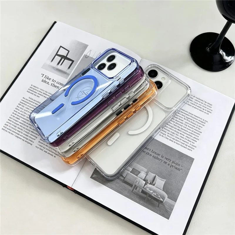 For iPhone 18 Pro / 17 Pro Magnetic Case 2.0mm PC High Transparent Phone Cover with Metal Buttons - White
