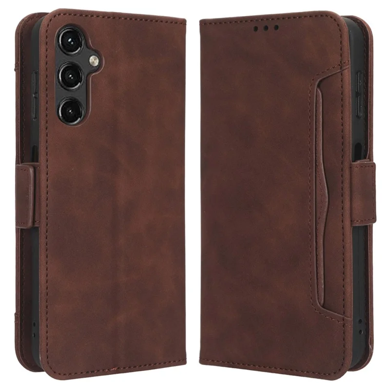For Samsung Galaxy A14 5G / A14 4G PU Leather Wallet Shockproof Case Multiple Card Slots Stand Magnetic Full Body Protective Phone Cover - Brown