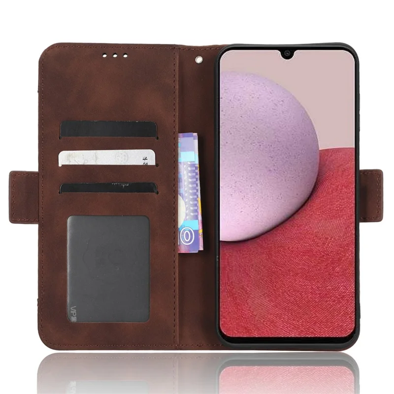 For Samsung Galaxy A14 5G / A14 4G PU Leather Wallet Shockproof Case Multiple Card Slots Stand Magnetic Full Body Protective Phone Cover - Brown