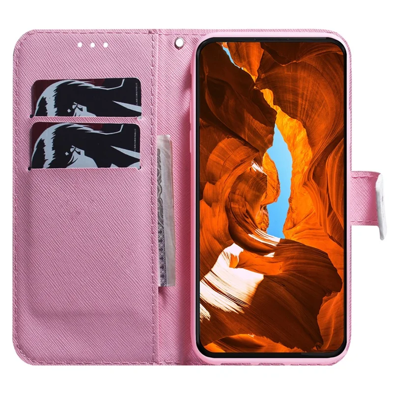 For Honor 600 Smart 5G  /  X7e Plus 5G Wallet Case Pattern Print Leather Phone Cover - Pink Flower