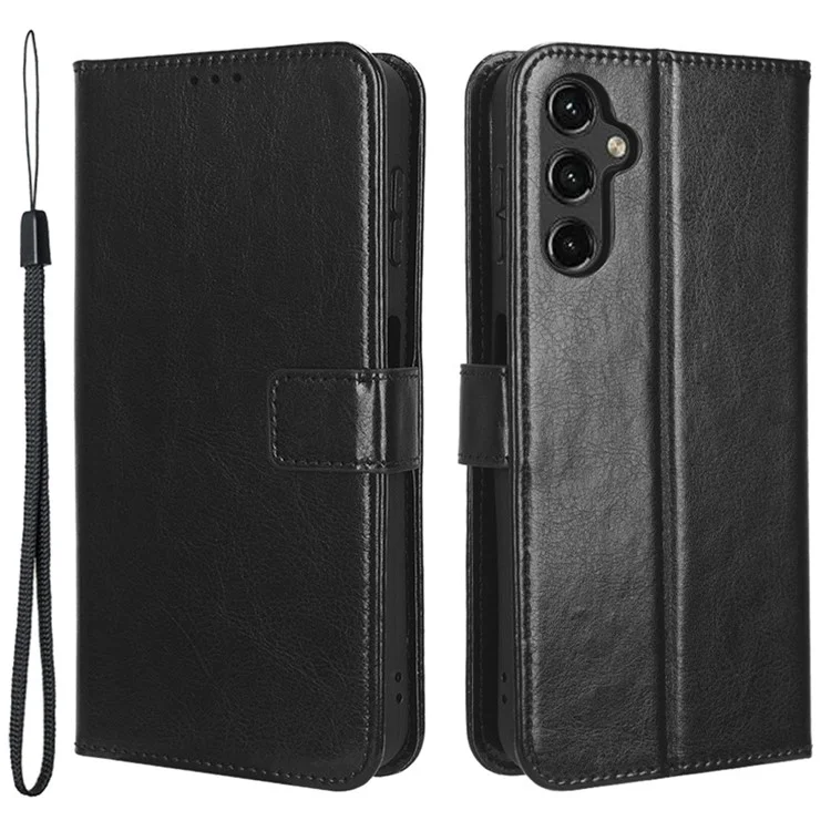 Pour Samsung Galaxy A14 5G Crazy Horse Texture pu Leather Flip Cover Portefeuille Support Cadre de Téléphone Protecteur Avec Sangle - le Noir