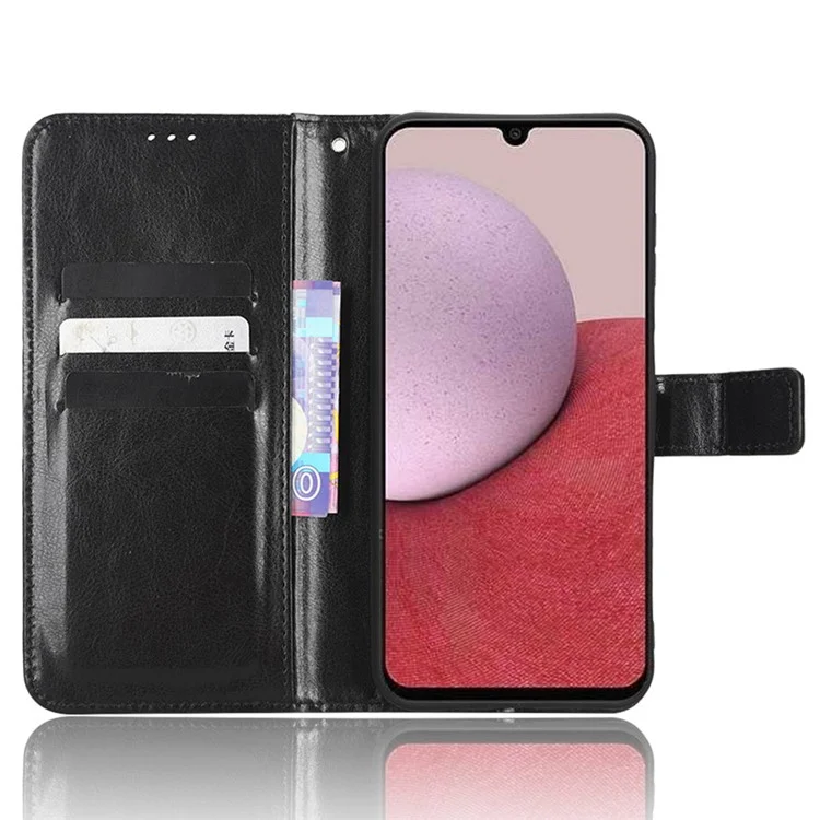Pour Samsung Galaxy A14 5G Crazy Horse Texture pu Leather Flip Cover Portefeuille Support Cadre de Téléphone Protecteur Avec Sangle - le Noir