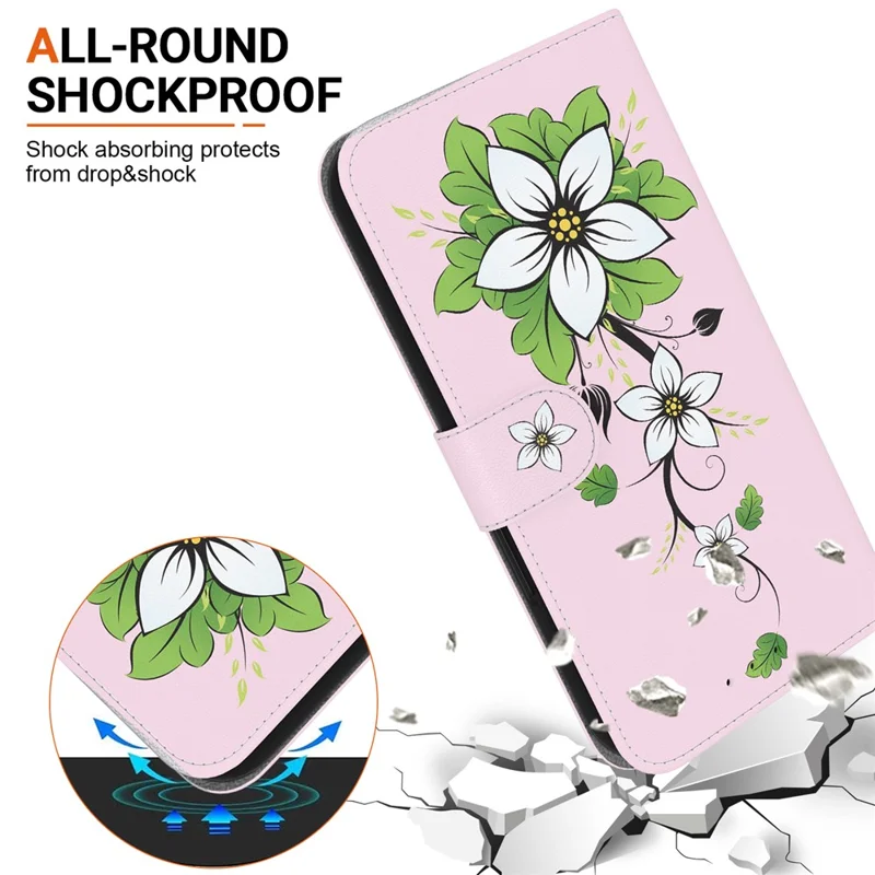 For Honor 600 Smart 5G  /  X7e Plus 5G Wallet Phone Case Anti-Drop Pattern Printing Leather Flip Cover with Strap - Lily