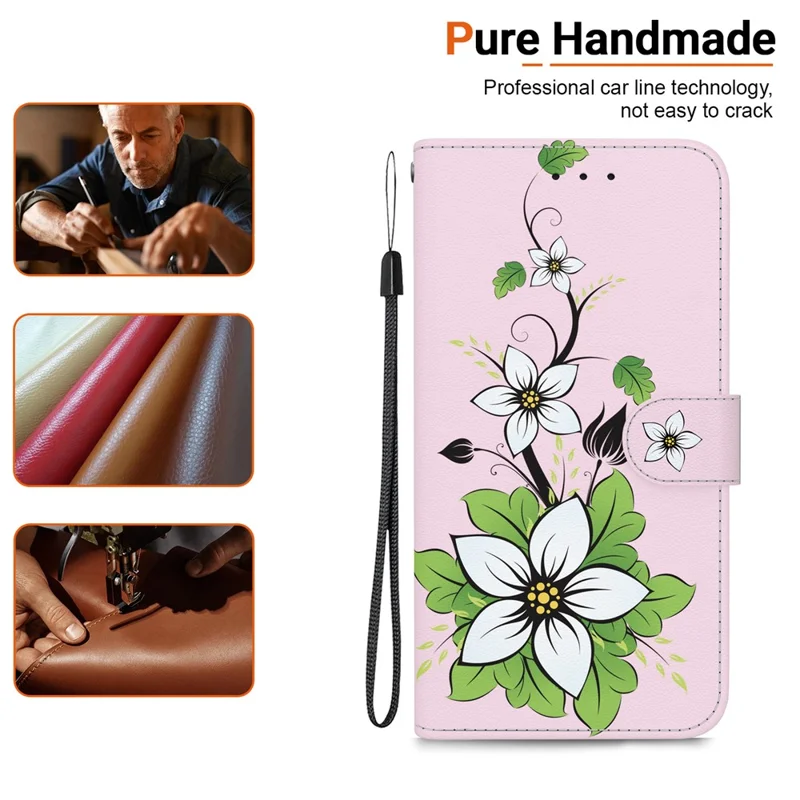 For Honor 600 Smart 5G  /  X7e Plus 5G Wallet Phone Case Anti-Drop Pattern Printing Leather Flip Cover with Strap - Lily