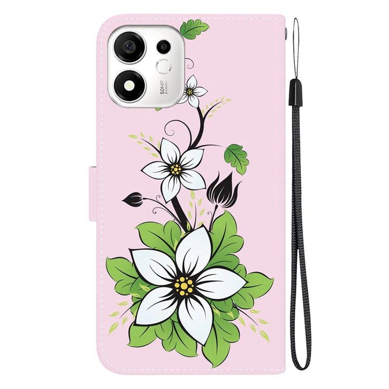 For Honor 600 Smart 5G  /  X7e Plus 5G Wallet Phone Case Anti-Drop Pattern Printing Leather Flip Cover with Strap - Lily