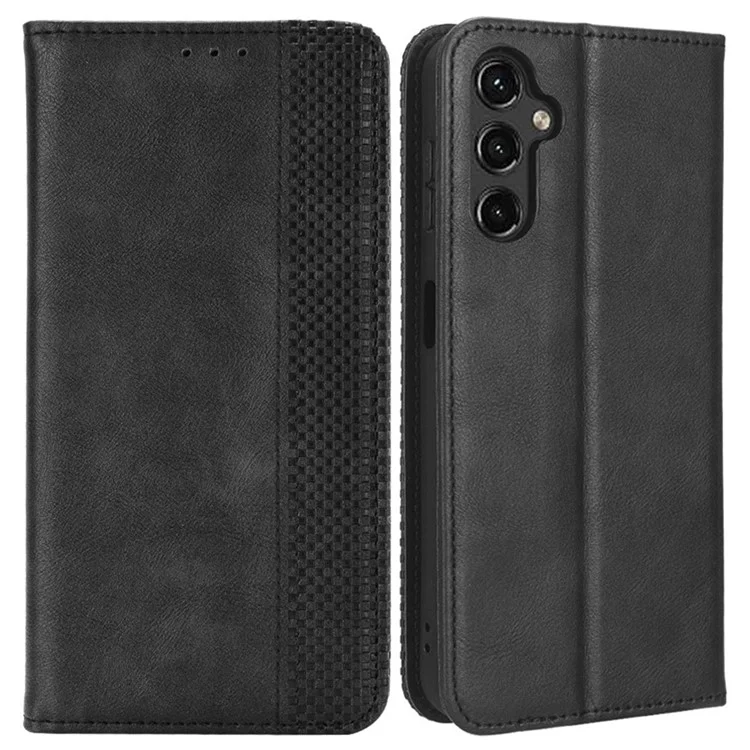 Para Samsung Galaxy A14 5G / A14 4G Retro Texture Imprinted Pattern Phone Case PU Leather Magnetic Auto-absorbed Cover with Stand Wallet - Black