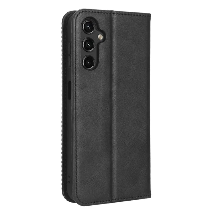 Para Samsung Galaxy A14 5G / A14 4G Retro Texture Imprinted Pattern Phone Case PU Leather Magnetic Auto-absorbed Cover with Stand Wallet - Black